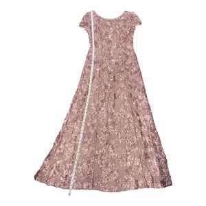 Alex Evenings Sequined Floral Lace Ribbon Rosette Short Sleeve Gown Dress Sz. 8